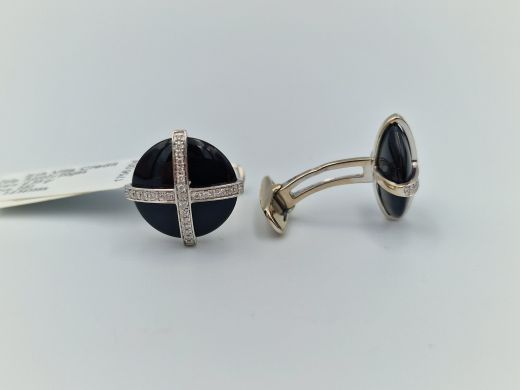 Gold cufflinks with diamonds and chalcedonies, 9.38 g