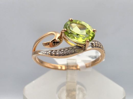 Zelta gredzens ar peridotu un cirkoniju, 1.91 g, izm. 17.5