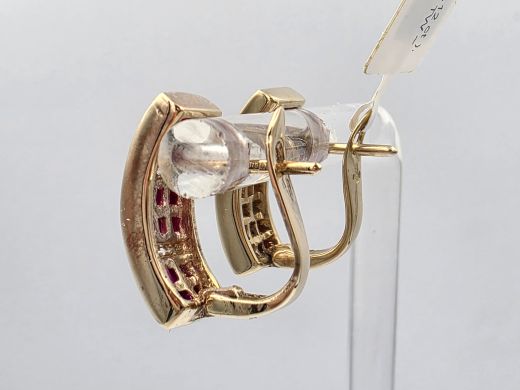 Gold earrings with diamonds and rubies
