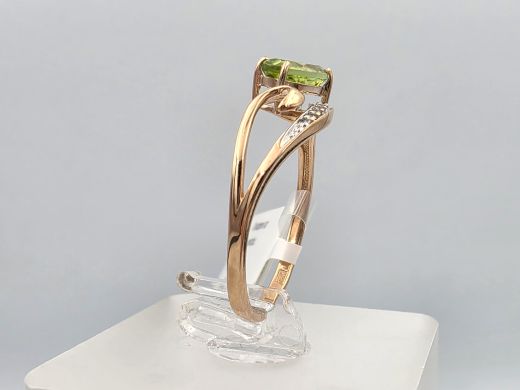 Zelta gredzens ar peridotu un cirkoniju, 1.91 g, izm. 17.5