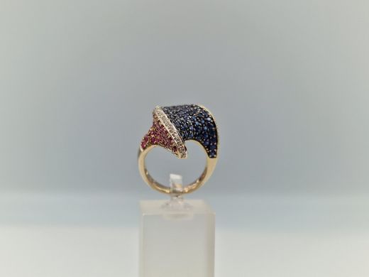 Kuldne sõrmus koos briljantiga ja safiiriga, 10.72 g, suurus 17.5