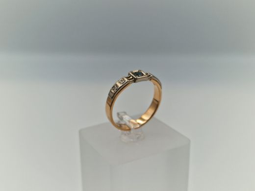 Золотое кольцо с бриллиантом и сапфиром, 3.59 г, разм. 18.5