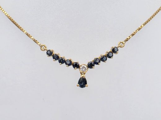 Gold necklace with diamond and sapphire, 3.99 g, size 43 cm