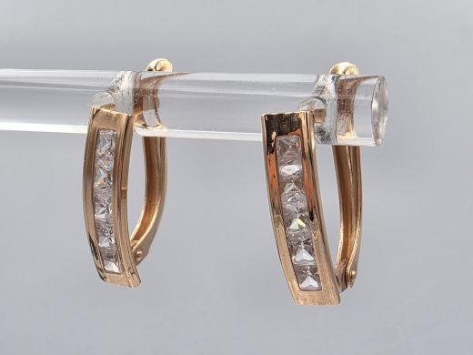 Gold earrings with zircon, 1.42 g
