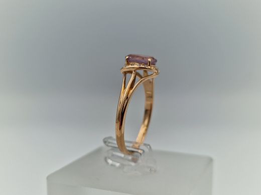 Zelta gredzens ar briljantu un ametistu, 1.92 g, izm. 17