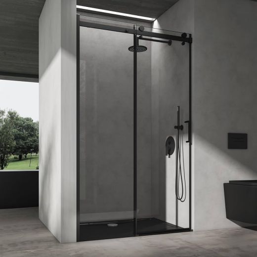 doporro Shower Door Recess Door Shower Enclosure Shower Cubicle 140 x 195 cm Shower Door with Sliding Door 8 mm Tempered Safety Glass Clear Glass Shower Screen Black with Nano Coating Teramo19K Black