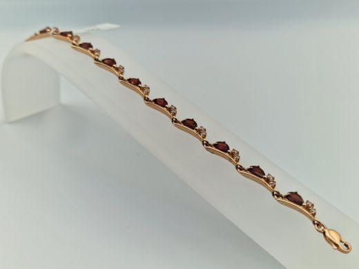 Zelta rokassprādze ar granātu un cirkoniju, 13.8 g, izm. 17.5