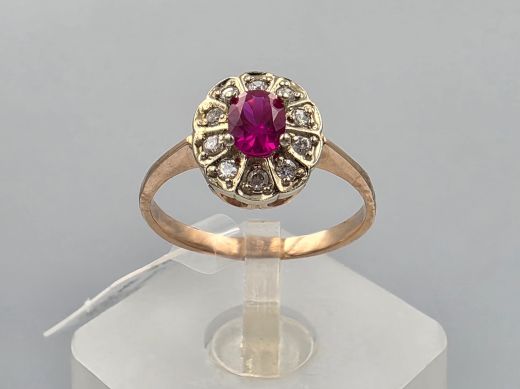 Gold ring with ruby and zircon, 2.34 g, size 17