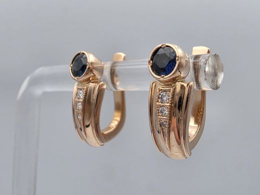 Gold earrings with diamond and sapphire, 4.18 g