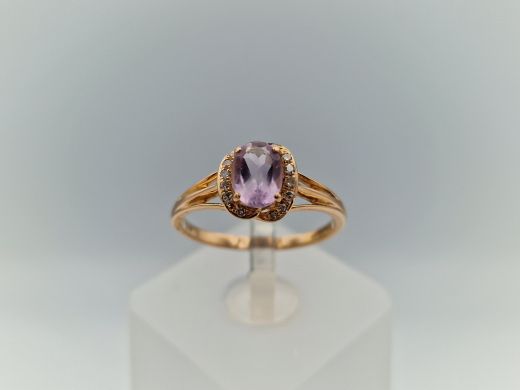 Zelta gredzens ar briljantu un ametistu, 1.92 g, izm. 17