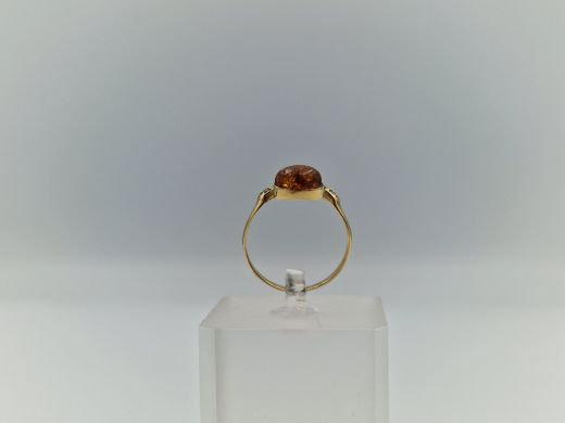 Zelta gredzens ar dzintaru un cirkoniju, 1.91 g, izm. 18