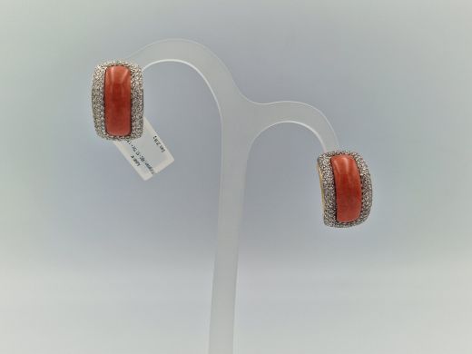 Zelta auskari ar briljantu un koraļļi, 25.38 g