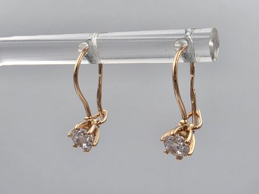 Gold earrings with zircon, 1.12 g