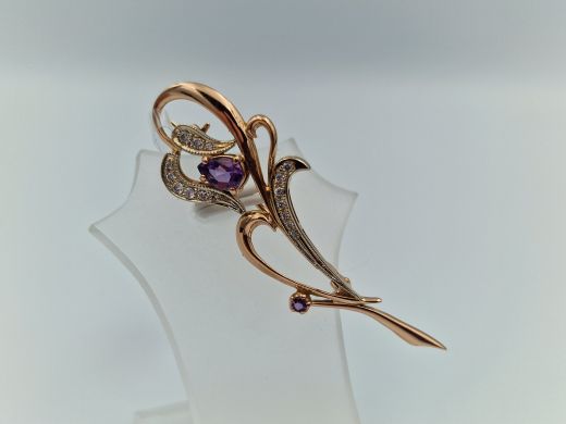 Золотая брошь с цирконом, 4.29 г