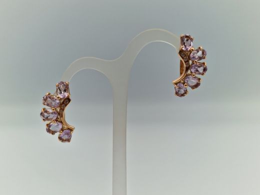 Zelta auskari ar ametistu un cirkoniju, 5.1 g