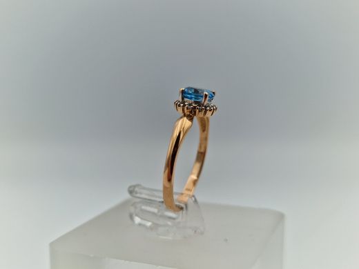 Zelta gredzens ar topāzu un cirkoniju, 1.29 g, izm. 15