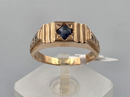 Gold ring with sapphire and zircon, 4.10 g, size 18